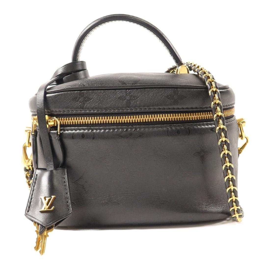 Louis Vuitton Monogram Empreinte Black Vanity Calfskin 2way Shoulder Bag M45598: Louis Vuitton Monogram Empreinte Black Vanity Calfskin 2way Shoulder Bag M45598 This Louis Vuitton Vanity Case is a versatile 2-way shoulder bag crafted from black calfskin monogram Empreinte leather.