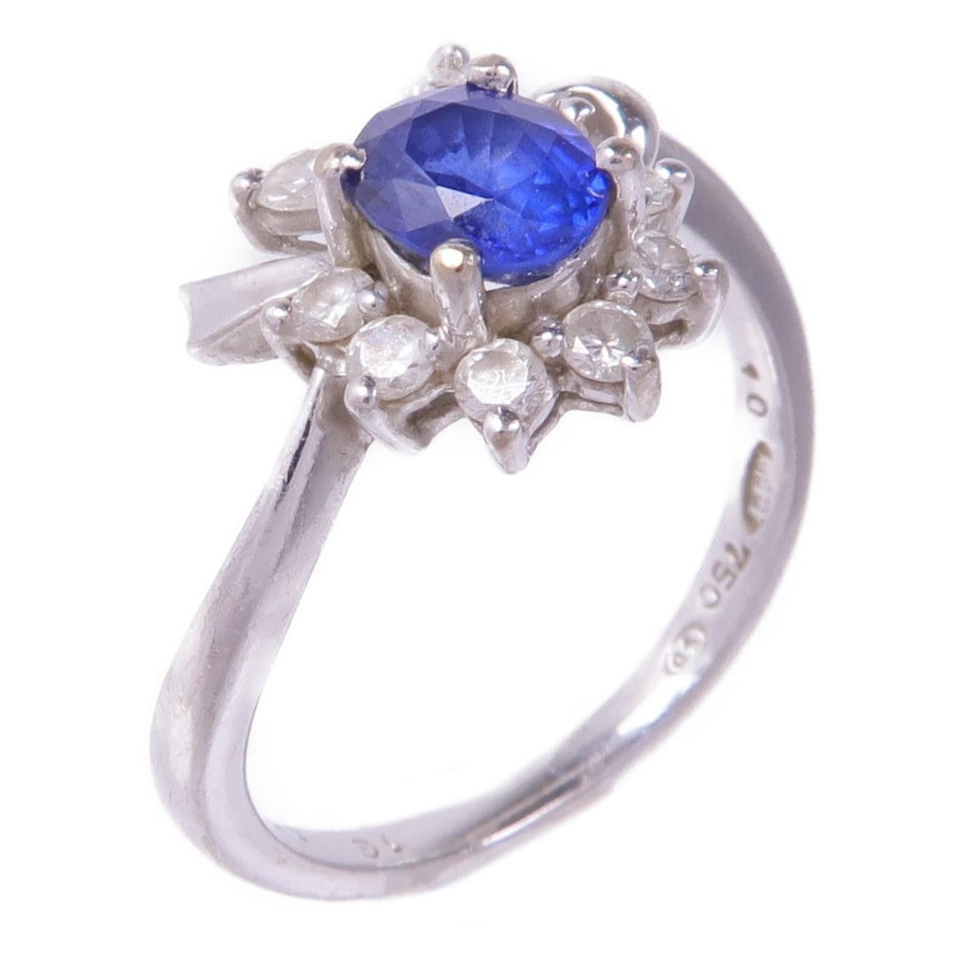 Sapphire and Diamond K18 White Gold Ring Size 5.75 (1 of 8)