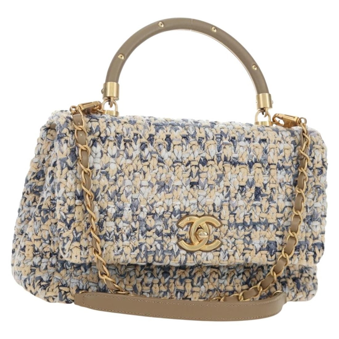 CHANEL Canvas 2way Shoulder Bag with Top Handle Chain Multicolor Gold (1 of 18)