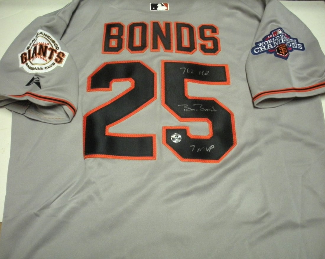 Barry Bonds Autographed Majestic San Francisco Giants Baseball Jersey With COA and Hologram: Barry Bonds Autographed Majestic San Francisco Giants Baseball Jersey With COA and Hologram This is an official Majestic licensed San Francisco Giants jersey, signed by Barry Bonds. The jersey include