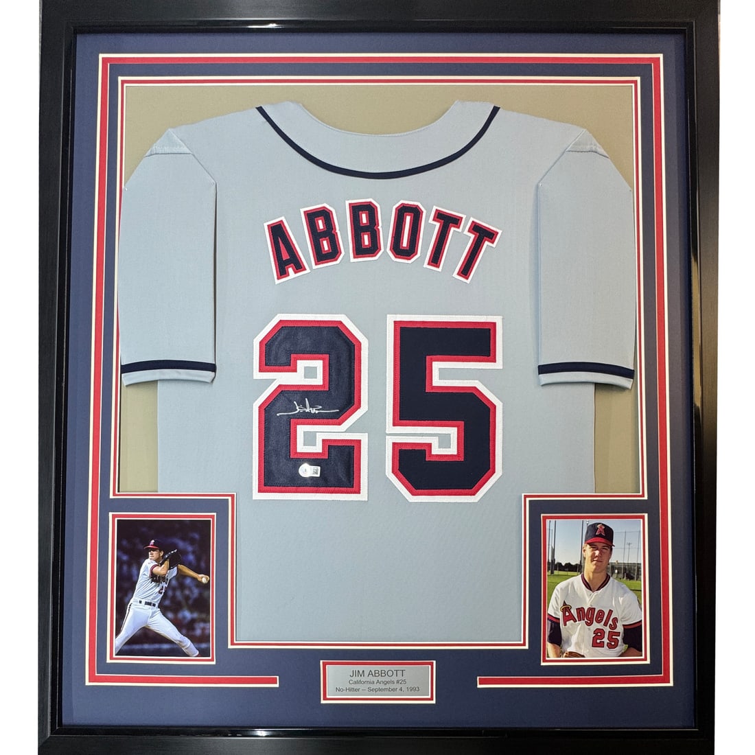 Framed Jim Abbott Autographed Jersey with BAS COA 35x39 inches (1 of 2)