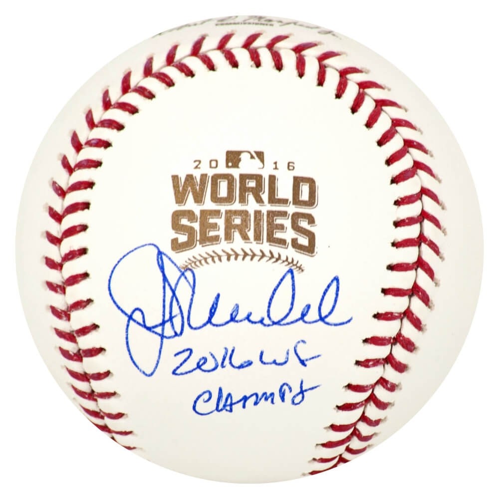 Joe Maddon autographed Rawlings 2016 World Series baseball 2016 WS Champs: Joe Maddon autographed Rawlings 2016 World Series baseball 2016 WS Champs This is a Rawlings official 2016 World Series baseball signed by Joe Maddon, featuring the '2016 WS Champs' inscription. The i