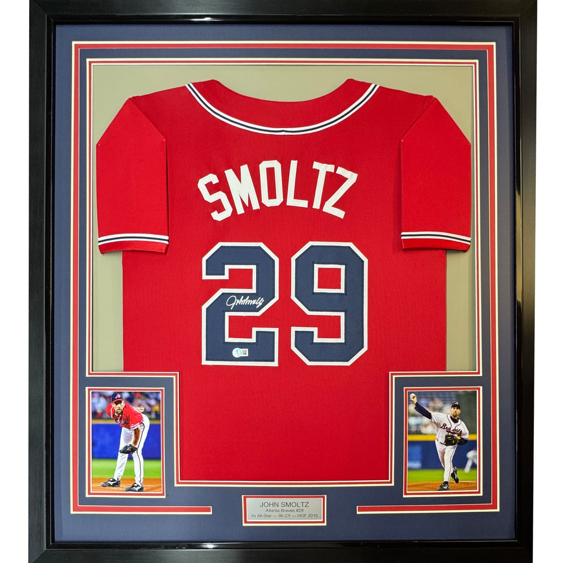 Framed Autographed John Smoltz Jersey Atlanta Braves Beckett COA 35x39: Framed Autographed John Smoltz Jersey Atlanta Braves Beckett COA 35x39 Celebrate the legacy of John Smoltz with this professionally framed autographed 35x39 inch Atlanta Braves jersey. The jersey feat