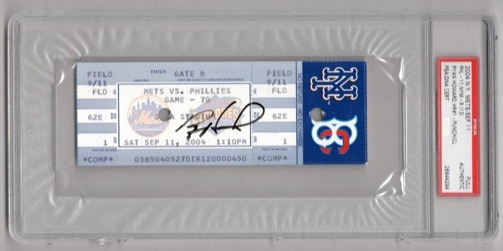 PSA Certified Ryan Howard Autographed Phillies First MLB Home Run Full Ticket 2004 (1 of 2)