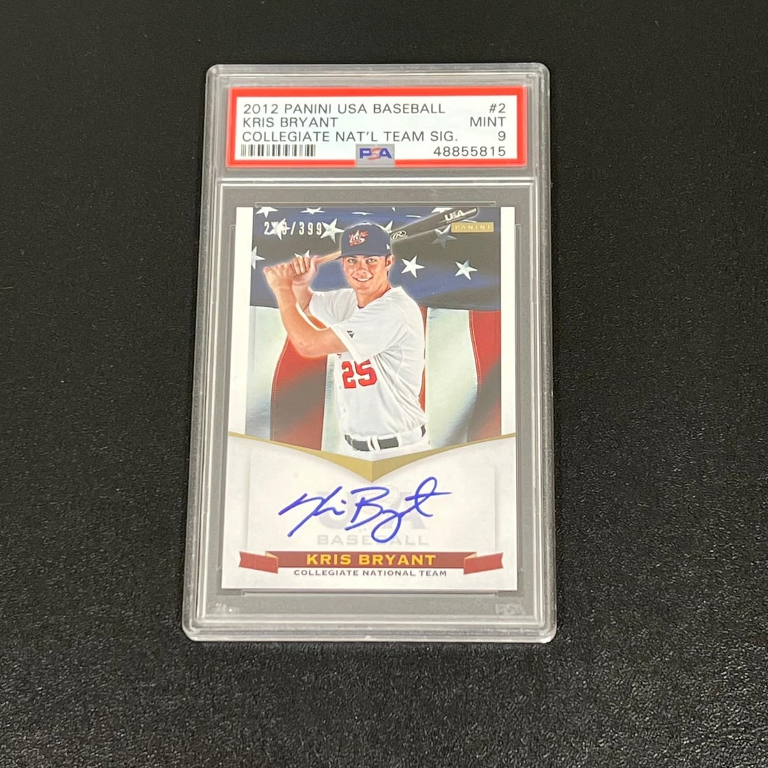 2012-13 Panini USA Baseball Kris Bryant Signed Card PSA 9 #2 273/399: 2012-13 Panini USA Baseball Kris Bryant Signed Card PSA 9 #2 273/399 This is a 2012-13 Panini USA Baseball trading card featuring Kris Bryant, numbered 273/399. The card showcases Bryant's autograph, 