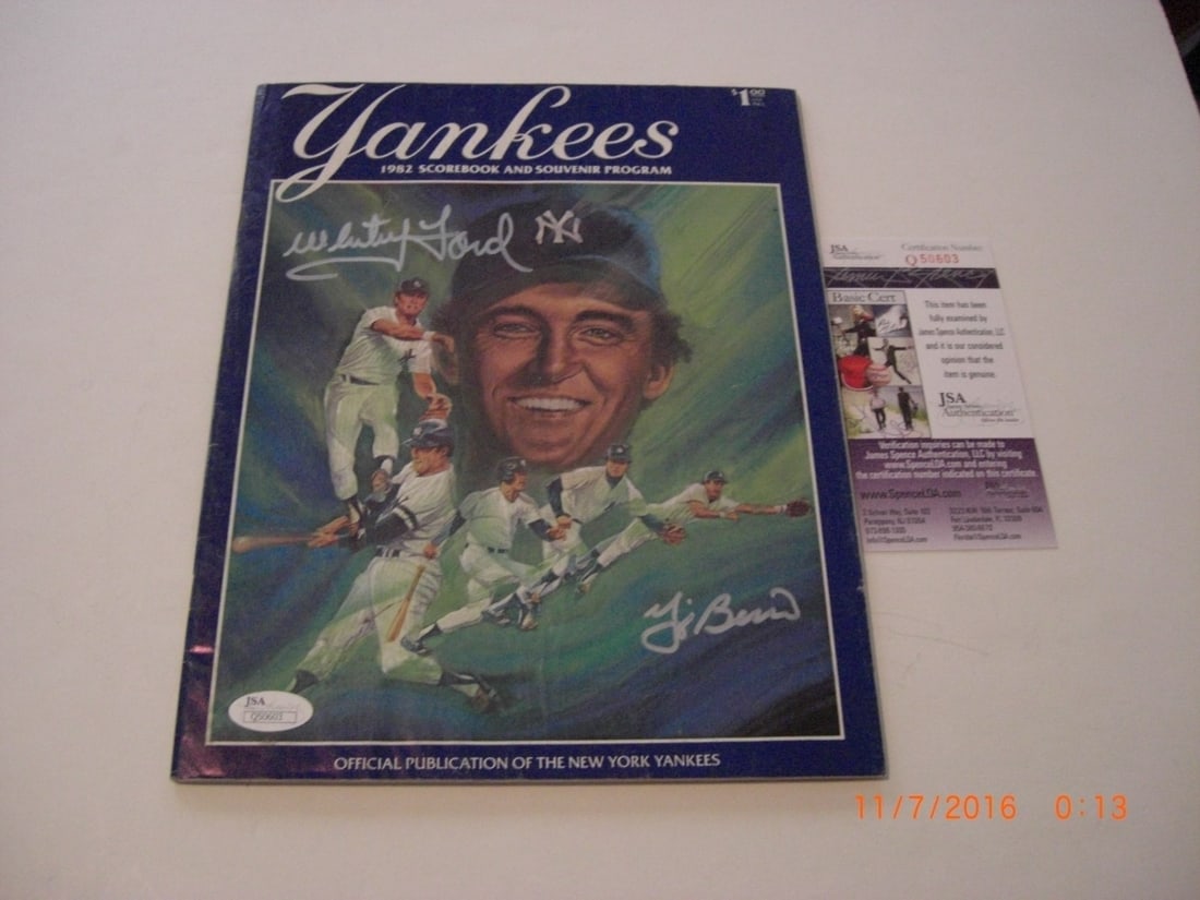 Yogi Berra Whitey Ford Signed Magazine New York Yankees JSA Authenticated: Yogi Berra Whitey Ford Signed Magazine New York Yankees JSA Authenticated This original magazine features the legendary baseball players Yogi Berra and Whitey Ford, both celebrated icons of the New Yo