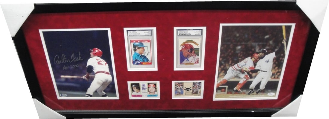 Carlton Fisk Johnny Bench Signed 8x10 Photo with 4 Cards Beckett Authenticated (1 of 5)