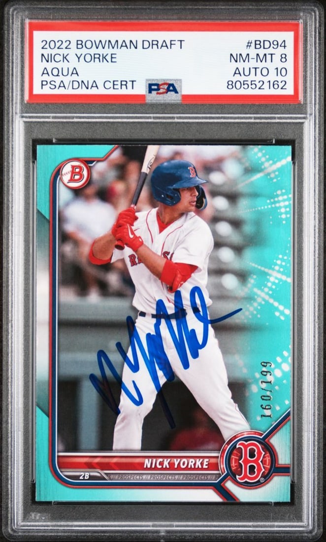 2022 Bowman Draft Aqua #BD94 Nick Yorke Signed Rookie Card PSA 8 AUTO 10 (1 of 2)