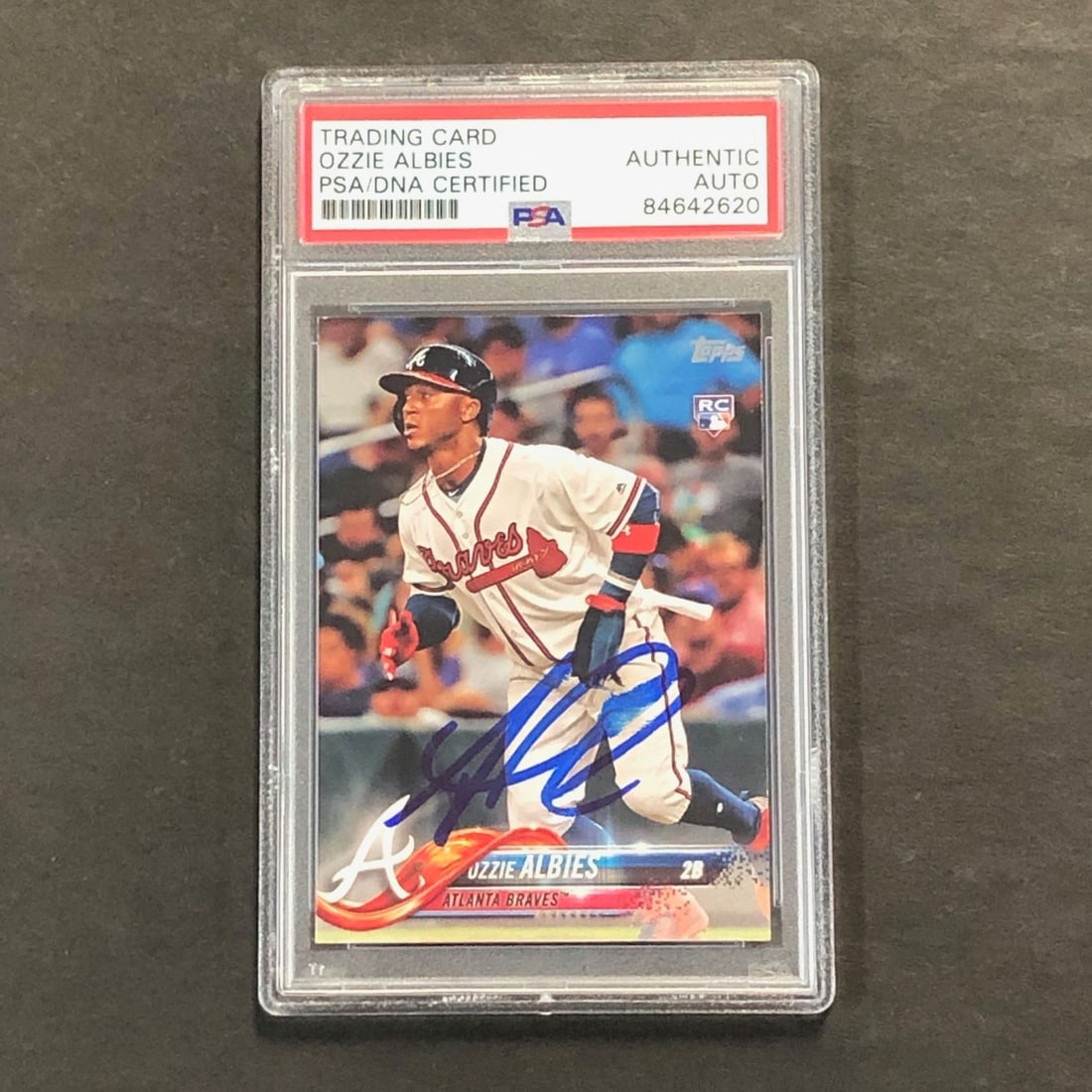 PSA Slabbed Ozzie Albies Autographed 2018 Topps #276 Braves Card: PSA Slabbed Ozzie Albies Autographed 2018 Topps #276 Braves Card This is a 2018 MLB Topps Series #276 trading card featuring Ozzie Albies of the Atlanta Braves. The card has been hand-signed by Ozzie 