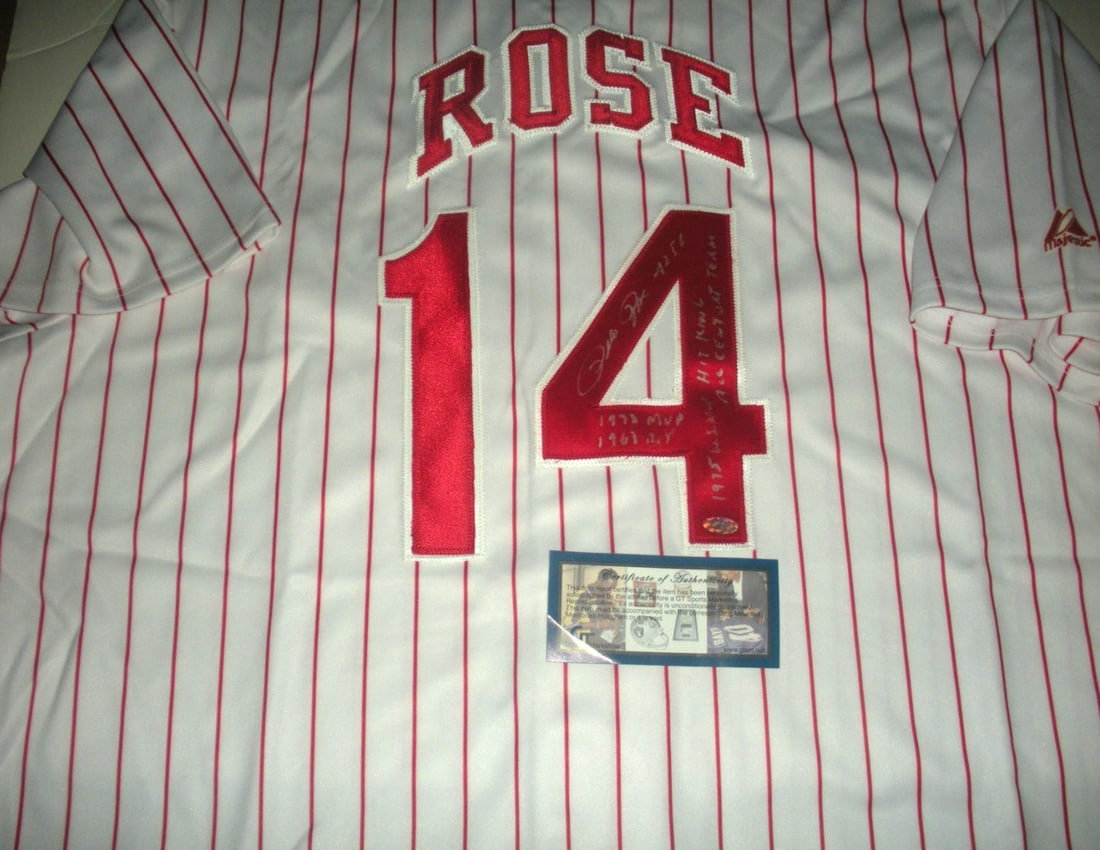 Signed Majestic Philadelphia Phillies Jersey Pete Rose With GTSM COA: Signed Majestic Philadelphia Phillies Jersey Pete Rose With GTSM COA This official licensed Majestic Philadelphia Phillies jersey has been personally signed by Pete Rose. The jersey is an original ite
