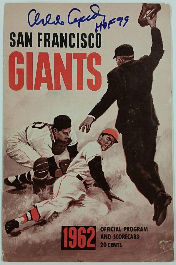 Orlando Cepeda Autographed 1962 SF Giants Program and Scorecard With BAS Authentication: Orlando Cepeda Autographed 1962 SF Giants Program and Scorecard With BAS Authentication This is an original 1962 San Francisco Giants official program and scorecard signed by Orlando Cepeda. The autog