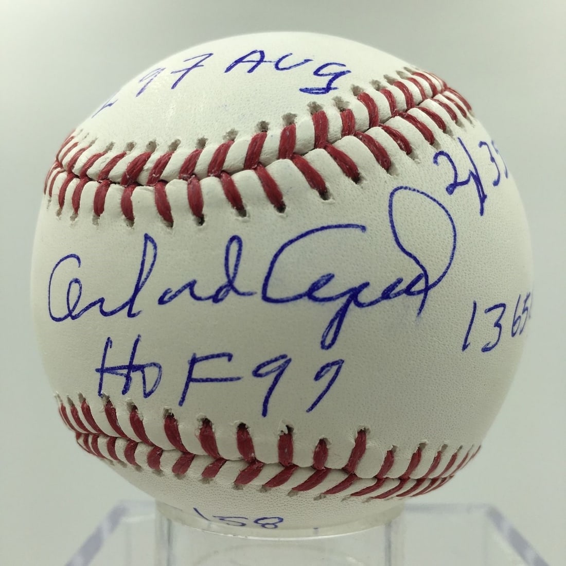Orlando Cepeda Signed Baseball with Heavy Inscriptions MLB Authenticated: Orlando Cepeda Signed Baseball with Heavy Inscriptions MLB Authenticated This is an original baseball signed by Orlando Cepeda, featuring extensive inscriptions that highlight his career statistics. T