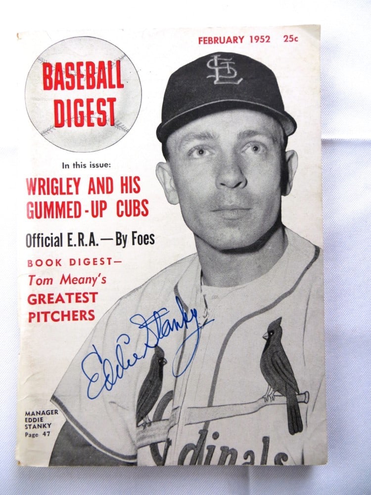 Eddie Stanky Signed 1952 Baseball Digest Magazine JSA Authenticated: Eddie Stanky Signed 1952 Baseball Digest Magazine JSA Authenticated This original 1952 Baseball Digest magazine features the autograph of Eddie Stanky, a notable player for the St. Louis Cardinals. Au
