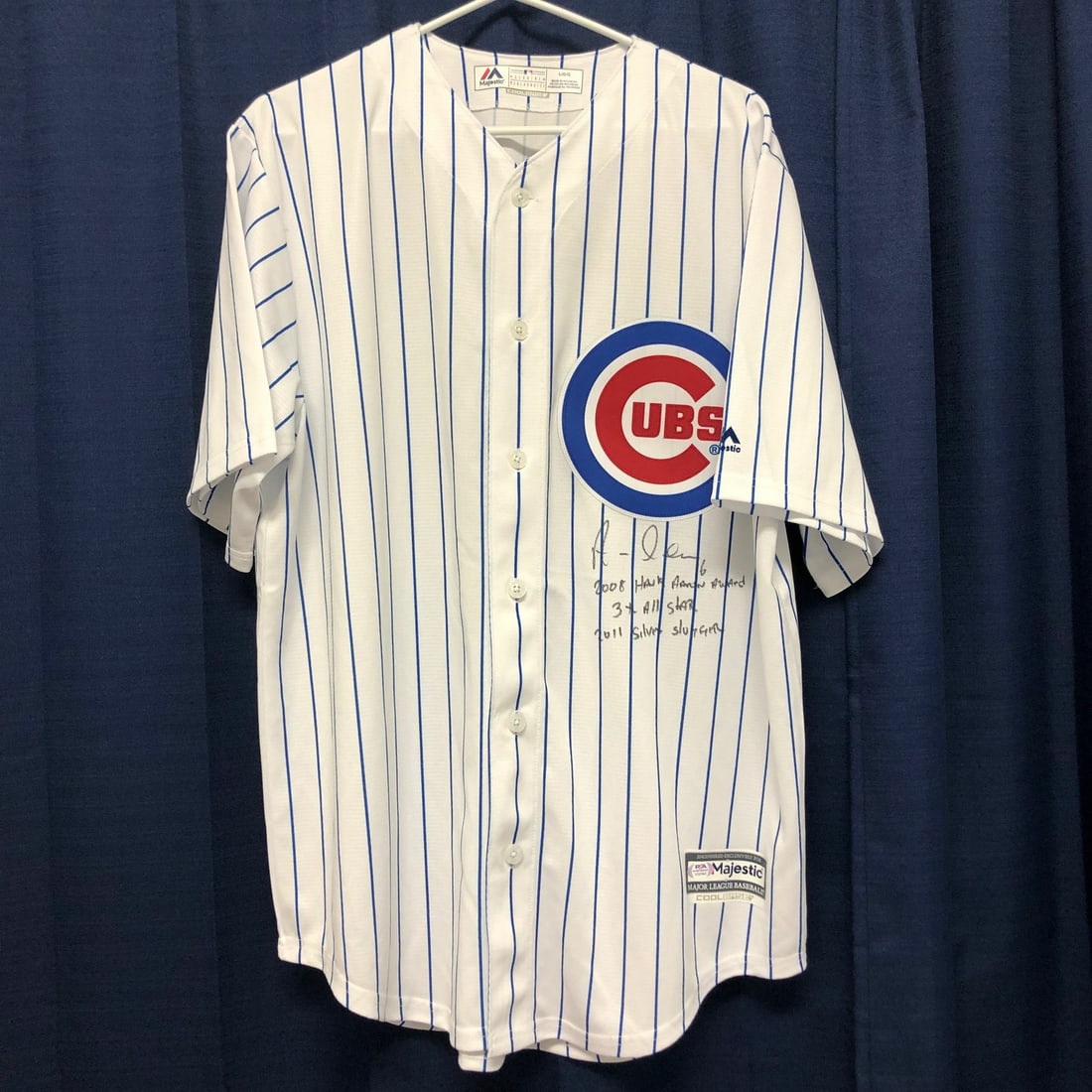 PSA DNA Chicago Cubs Aramis Ramirez autographed stitched jersey: PSA DNA Chicago Cubs Aramis Ramirez autographed stitched jersey This is a pre-owned, stitched Chicago Cubs jersey autographed by Aramis Ramirez. The jersey features additional inscriptions by Ramirez,