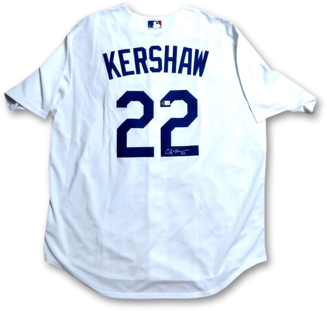 Clayton Kershaw Dodgers Autographed Jersey Size L Beckett: Clayton Kershaw Dodgers Autographed Jersey Size L Beckett This pre-owned Los Angeles Dodgers jersey is autographed by Clayton Kershaw and comes with Beckett Authentication, confirming its authenticity
