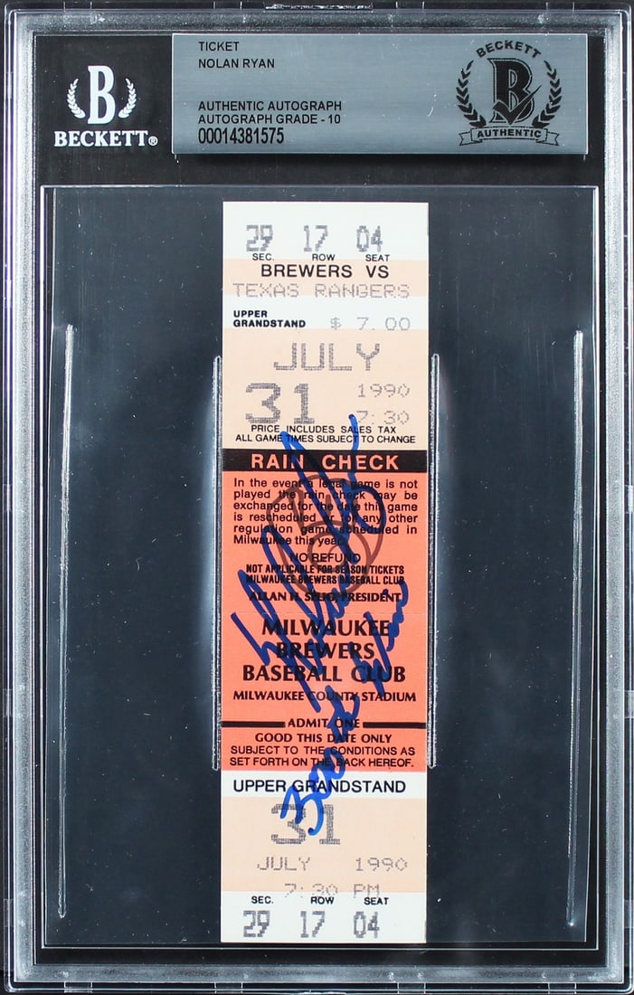 Nolan Ryan Signed 300th Win Ticket Stub Gem Mint 10 Beckett Texas Rangers: Nolan Ryan Signed 300th Win Ticket Stub Gem Mint 10 Beckett Texas Rangers Celebrate a historic moment in baseball with this original July 31, 1990 ticket stub commemorating Nolan Ryan's 300th win. Thi