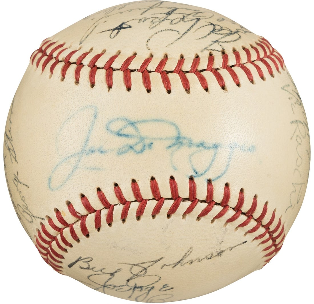 1949 New York Yankees Team Signed Baseball Joe DiMaggio PSA DNA Beckett LOA: 1949 New York Yankees Team Signed Baseball Joe DiMaggio PSA DNA Beckett LOA Celebrate the legacy of the 1949 New York Yankees with this remarkable team-signed baseball. This official American League (