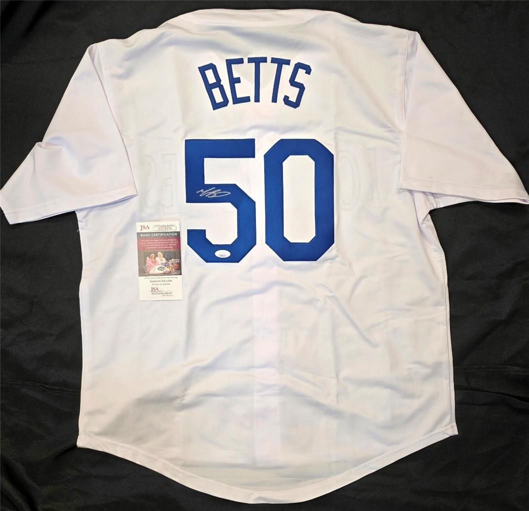 Los Angeles Dodgers Mookie Betts signed custom style jersey JSA: Los Angeles Dodgers Mookie Betts signed custom style jersey JSA This Los Angeles Dodgers custom style jersey features the autograph of Mookie Betts. The signature has been authenticated by James Spenc