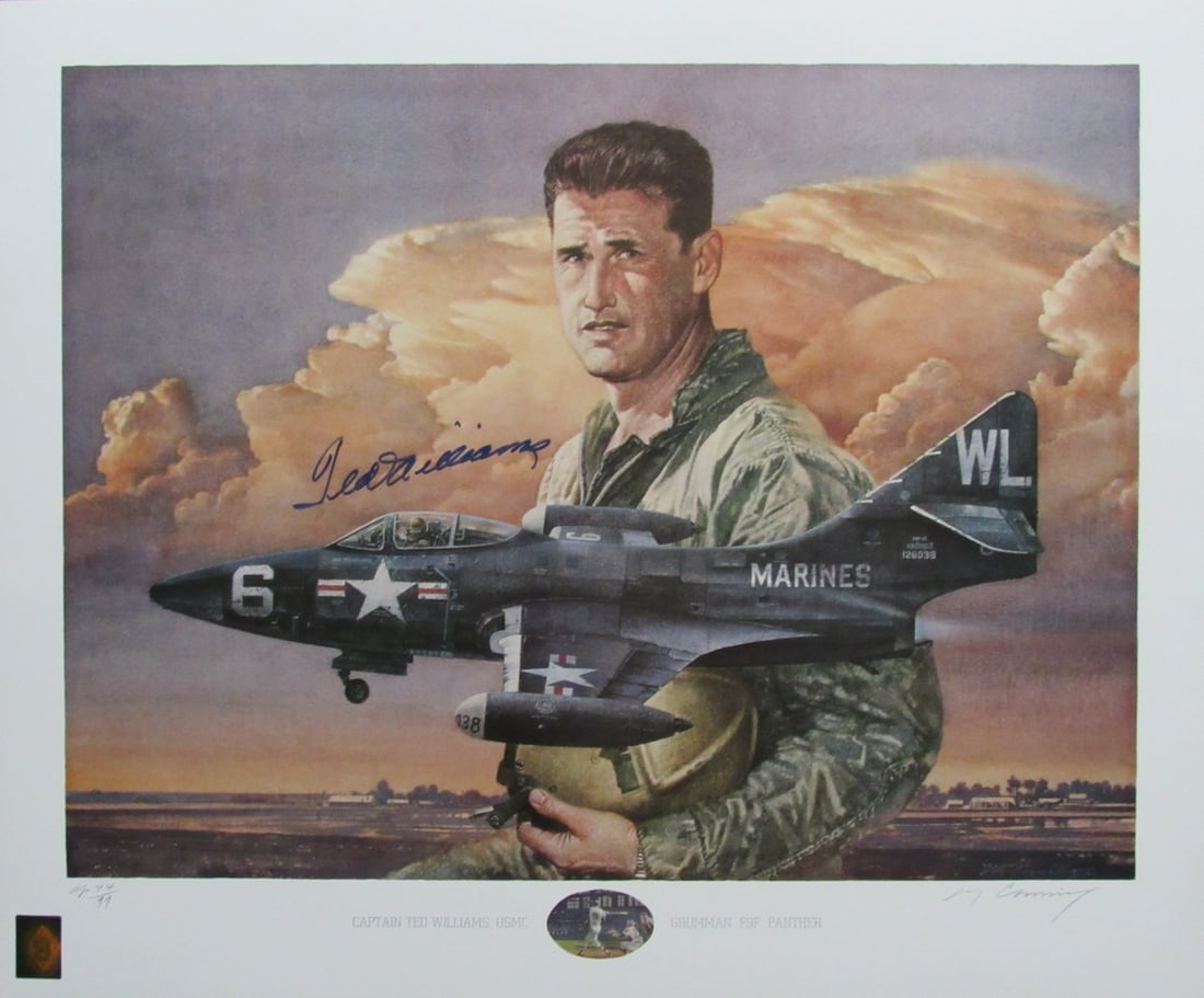 Williams and F9F Panther Signed Lithograph by Ted Williams and Corning Green Diamond (1 of 5)