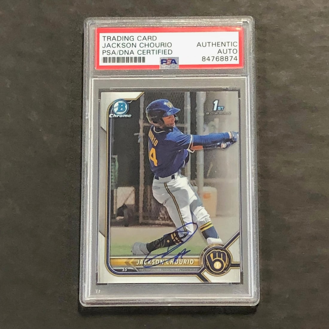 PSA Slabbed Jackson Chourio Bowman Chrome BCP-79 Autographed Brewers Card (1 of 2)