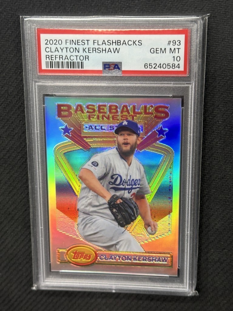 Clayton Kershaw 2020 Topps Finest Flashback Refractor PSA 10 Baseball Card (1 of 2)