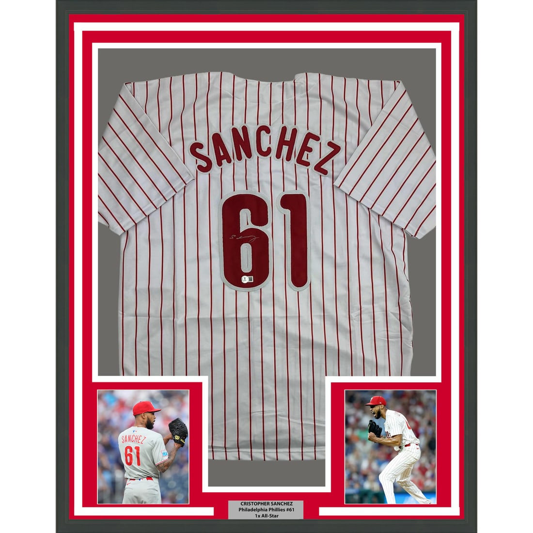 Cristopher Sanchez Signed Phillies Jersey Framed With Photos 35x39 Beckett COA (1 of 2)