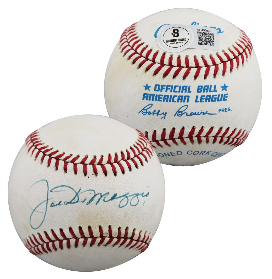 Joe DiMaggio signed Bobby Brown OAL baseball Beckett authenticated: Joe DiMaggio signed Bobby Brown OAL baseball Beckett authenticated This is an original Bobby Brown Official American League baseball personally signed by Joe DiMaggio of the New York Yankees. The auto