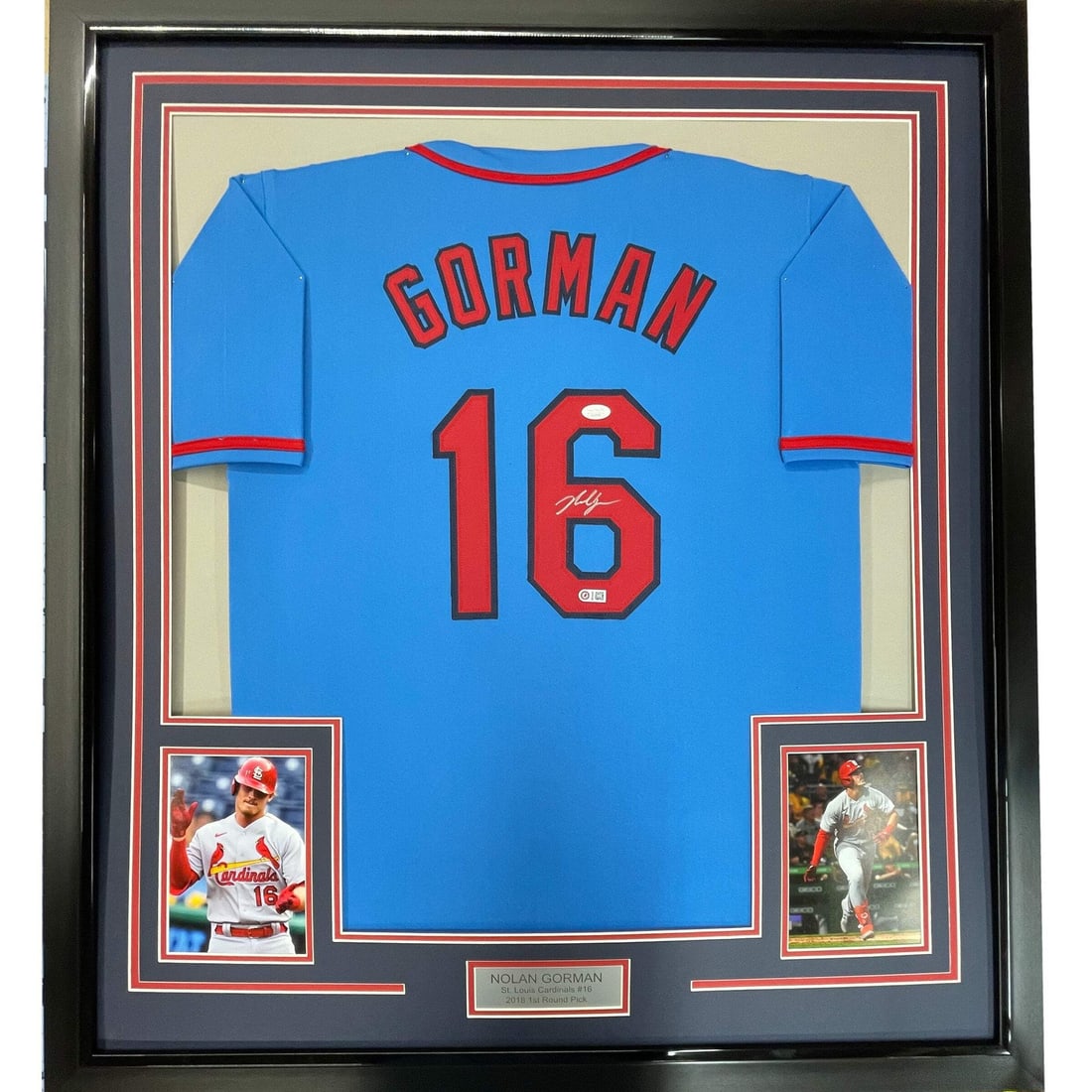 Framed Nolan Gorman Autographed Jersey 33x42 St. Louis Cardinals JSA COA Gem Mint (1 of 2)