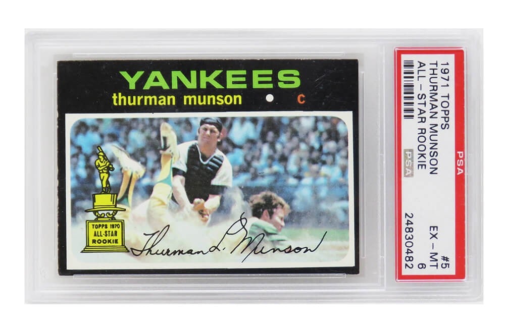 Thurman Munson 1971 Topps All Star Rookie Card #5 PSA 6 EX-MT: Thurman Munson 1971 Topps All Star Rookie Card #5 PSA 6 EX-MT This listing features a Thurman Munson 1971 Topps All Star Rookie Card #5, representing his second year in the Major League Baseball. The 