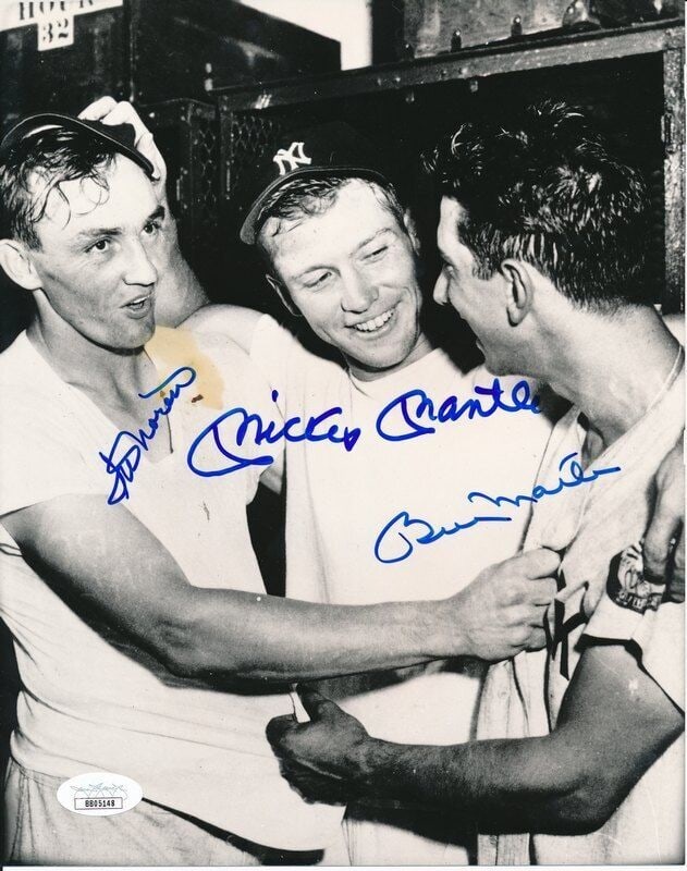 JSA 8x10 Yankees photo signed by Mantle Martin Noren: JSA 8x10 Yankees photo signed by Mantle Martin Noren This is an original 8x10 photograph featuring signatures from Mickey Mantle, Billy Martin, and Irv Noren of the New York Yankees. The photo is auth