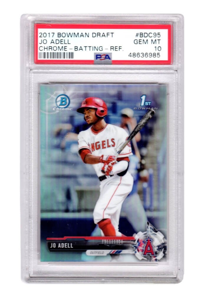 Jo Adell 2017 Bowman Chrome #BDC95 PSA 10 Rookie Card Gem Mint: Jo Adell 2017 Bowman Chrome #BDC95 PSA 10 Rookie Card Gem Mint This listing features a Jo Adell rookie card from the 2017 Bowman Chrome Baseball set, specifically card #BDC95. This card has been profe