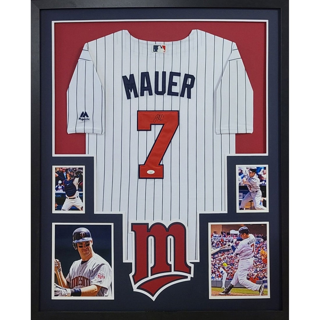 Joe Mauer Signed Framed Jersey JSA Authentication Minnesota Twins: Joe Mauer Signed Framed Jersey JSA Authentication Minnesota Twins This autographed Joe Mauer jersey is beautifully framed and authenticated by JSA, ensuring its authenticity with a tamper-proof sticke