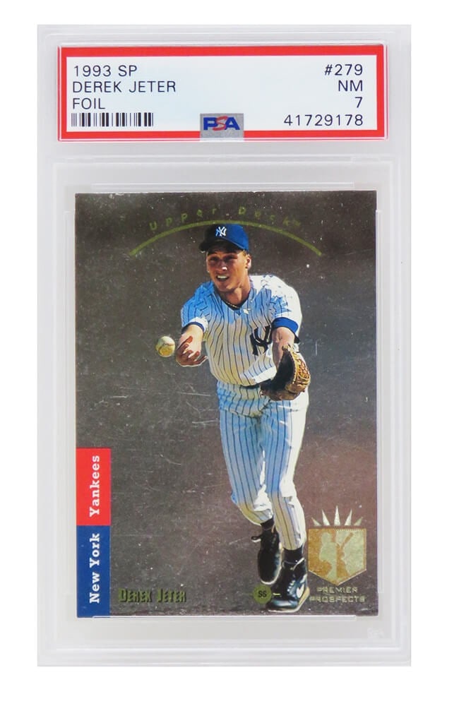 Derek Jeter 1993 SP Foil Rookie Card #279 PSA 7 New York Yankees: Derek Jeter 1993 SP Foil Rookie Card #279 PSA 7 New York Yankees This listing is for a Derek Jeter 1993 SP Foil Rookie Card #279, encapsulated and graded Near Mint (NM) 7 by PSA. This trading card is 