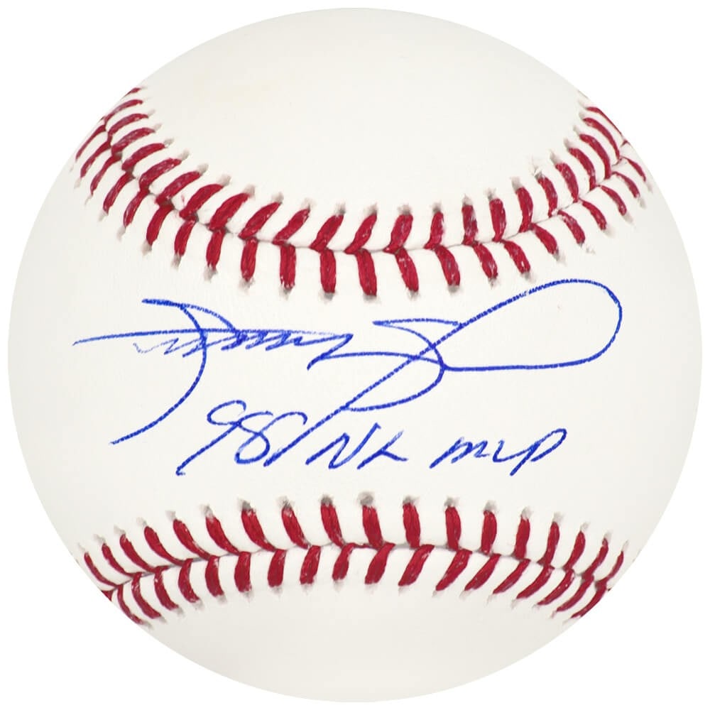 Sammy Sosa Signed Official MLB Baseball with 98 NL MVP Inscription: Sammy Sosa Signed Official MLB Baseball with 98 NL MVP Inscription This is an authentic Rawlings official MLB baseball signed by Sammy Sosa, featuring the inscription '98 NL MVP'. The ball is a must-h