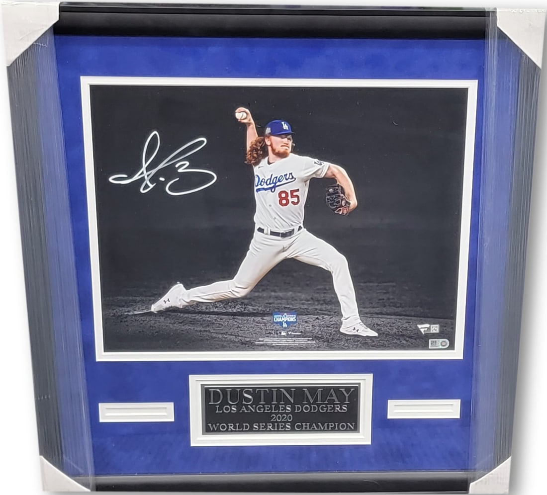 Dustin May Autographed 11x14 Framed Photo Los Angeles Dodgers MLB Authenticated: Dustin May Autographed 11x14 Framed Photo Los Angeles Dodgers MLB Authenticated This stunning 11x14 framed photo captures pitcher Dustin May in action, showcasing his skill as a member of the Los Ange