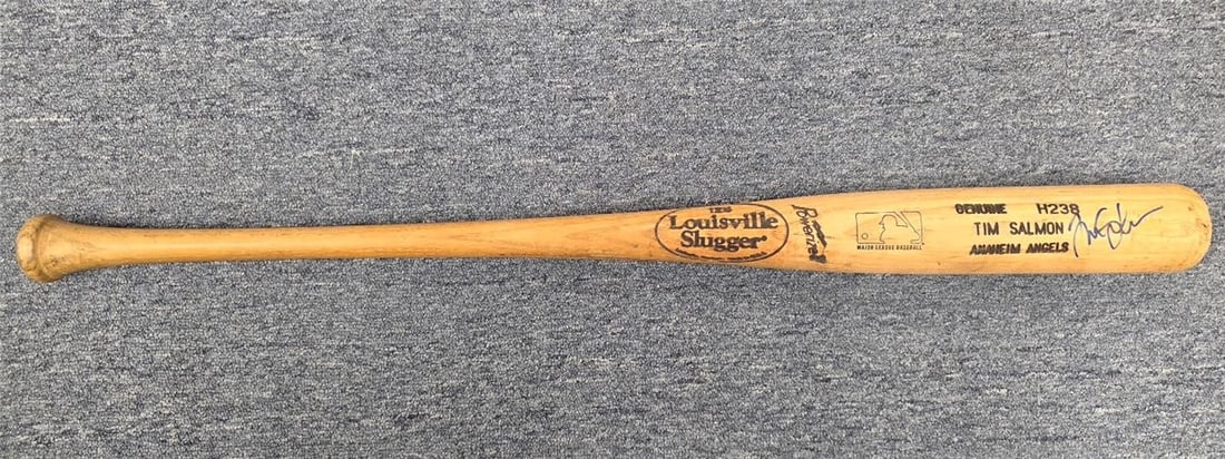 Autographed H238 LS Game Model Bat by Tim Salmon Beckett Authenticated: Autographed H238 LS Game Model Bat by Tim Salmon Beckett Authenticated This is an original Angels H238 LS Game Model baseball bat autographed by Tim Salmon. The autograph has been authenticated by Bec
