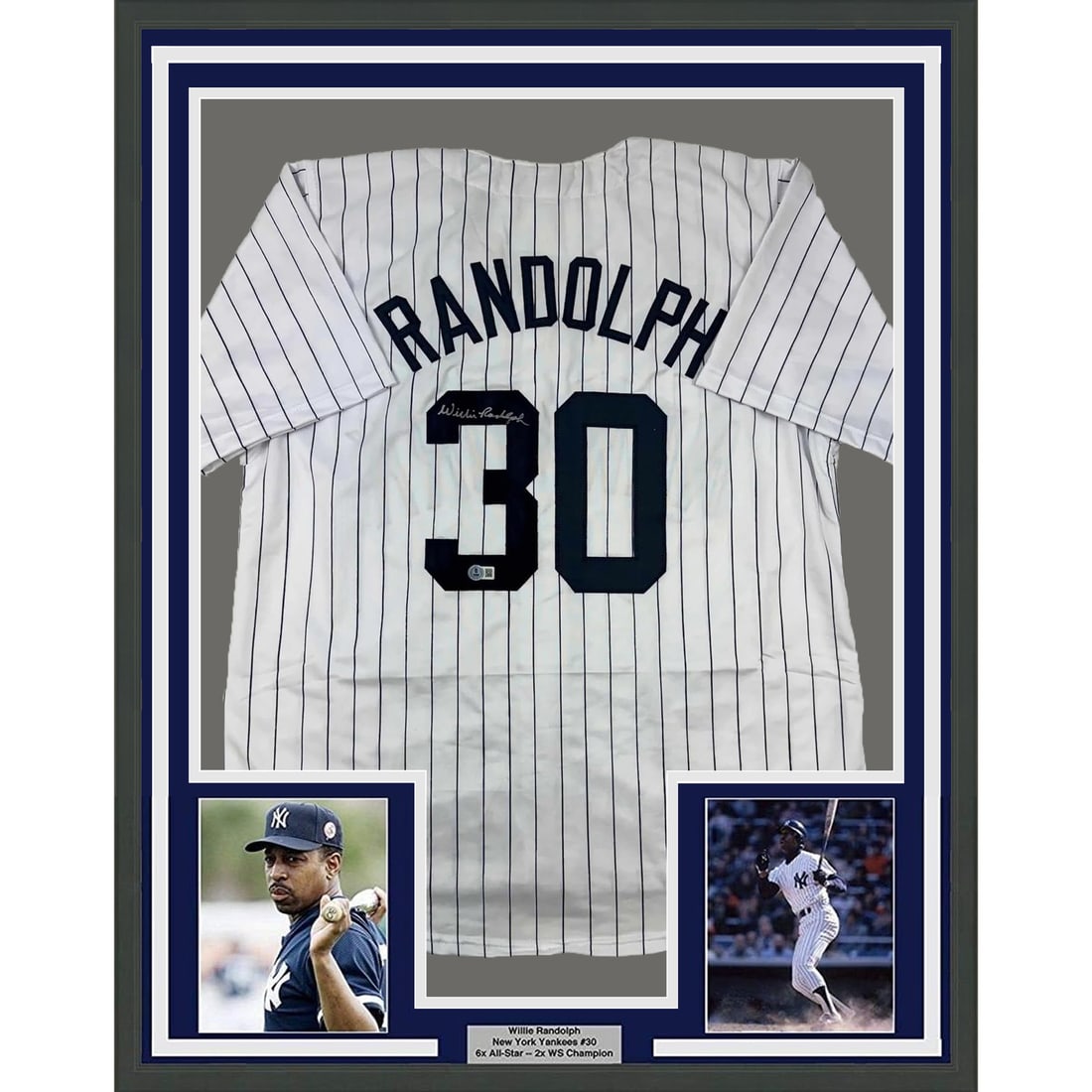 Framed Willie Randolph Autographed NY Yankees Jersey with BAS COA: Framed Willie Randolph Autographed NY Yankees Jersey with BAS COA Celebrate the legacy of Willie Randolph with this framed autographed New York Yankees pinstripe jersey. This authentic piece is certif