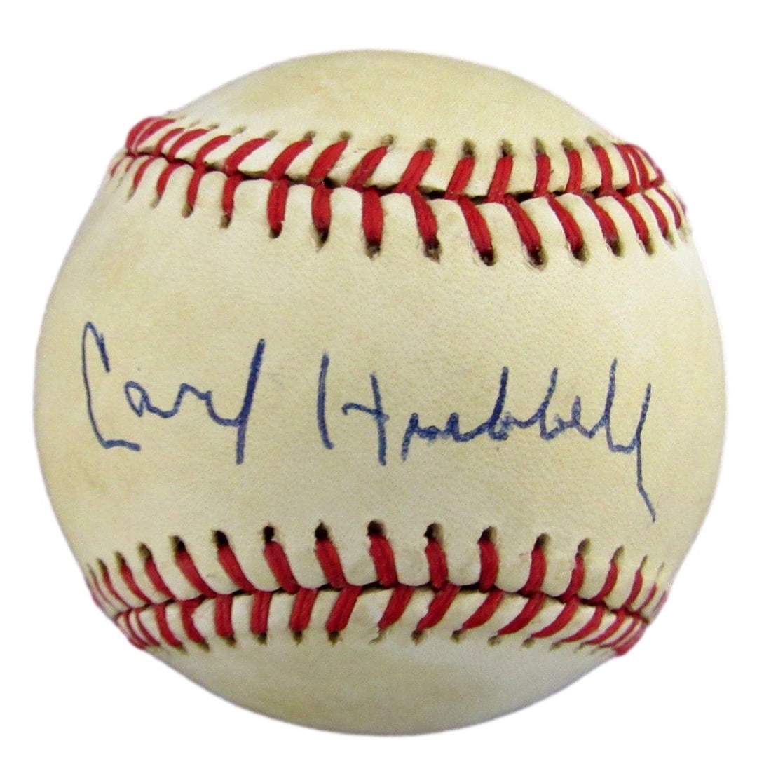 Carl Hubbell HOF Autographed ONL Baseball New York Giants JSA Authenticated: Carl Hubbell HOF Autographed ONL Baseball New York Giants JSA Authenticated Own a piece of baseball history with this authentic Carl Hubbell Hall of Fame signed ONL baseball from the New York Giants. 