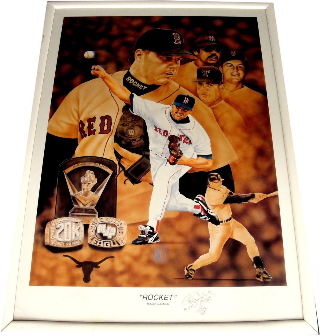 Framed 20x24 Photo Autographed by Roger Clemens Boston Red Sox: Framed 20x24 Photo Autographed by Roger Clemens Boston Red Sox This framed 20" x 24" photograph features Roger Clemens, also known as "The Rocket," and is hand-signed by the player. The photo showcase