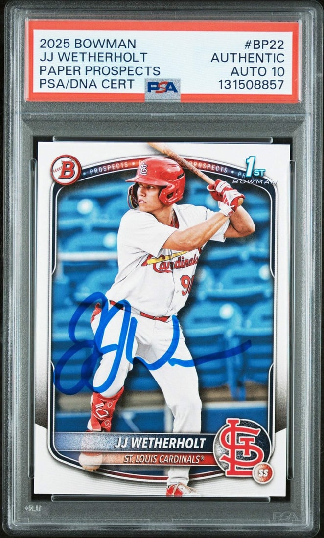 2025 Bowman JJ Wetherholt #BP-22 Rookie Card PSA 10 with Autograph (1 of 2)