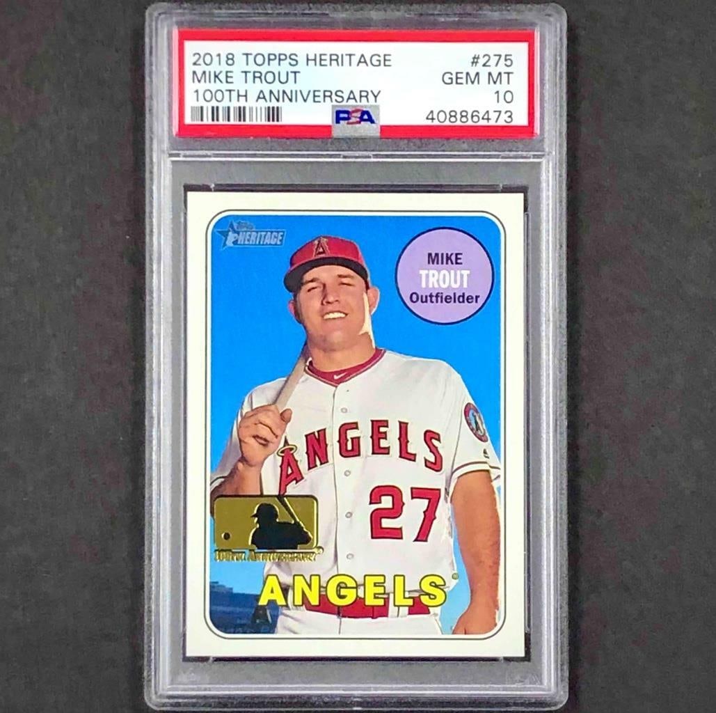 2018 Topps Heritage Mike Trout Gold SP #275 /25 PSA 10 Rare Collectible: 2018 Topps Heritage Mike Trout Gold SP #275 /25 PSA 10 Rare Collectible This remarkable 2018 Topps Heritage #275 Mike Trout trading card celebrates the 100th Anniversary with a stunning Gold Parallel,
