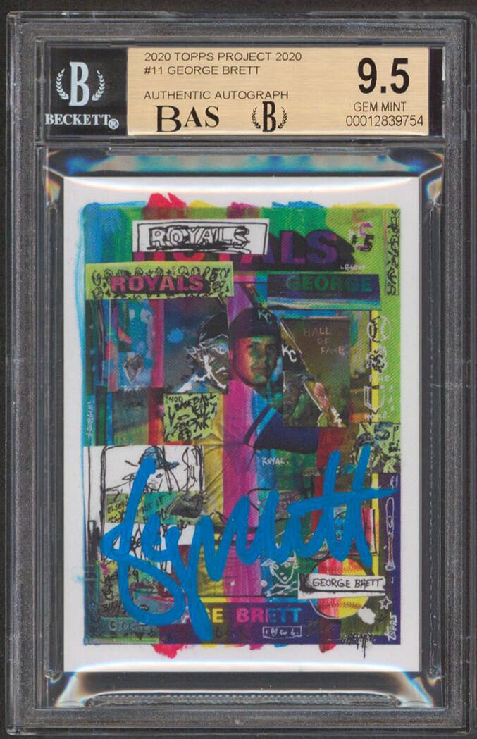 George Brett autographed Project 2020 #11 card BAS slabbed 9.5 10: George Brett autographed Project 2020 #11 card BAS slabbed 9.5 10 This 2020 Topps Project 2020 #11 card features George Brett of the Kansas City Royals and has been personally signed by him. The card 