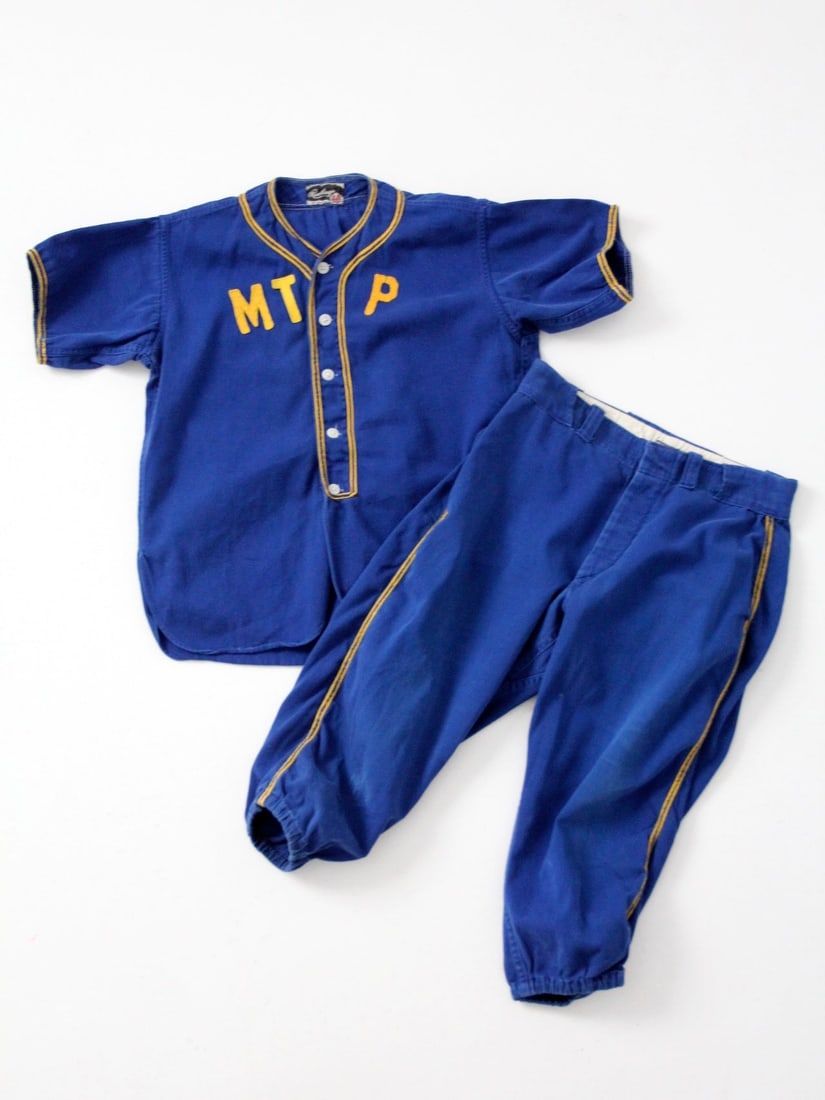 Vintage Rawlings 1940s Baseball Uniform Set Royal Blue Gold Accents (1 of 13)