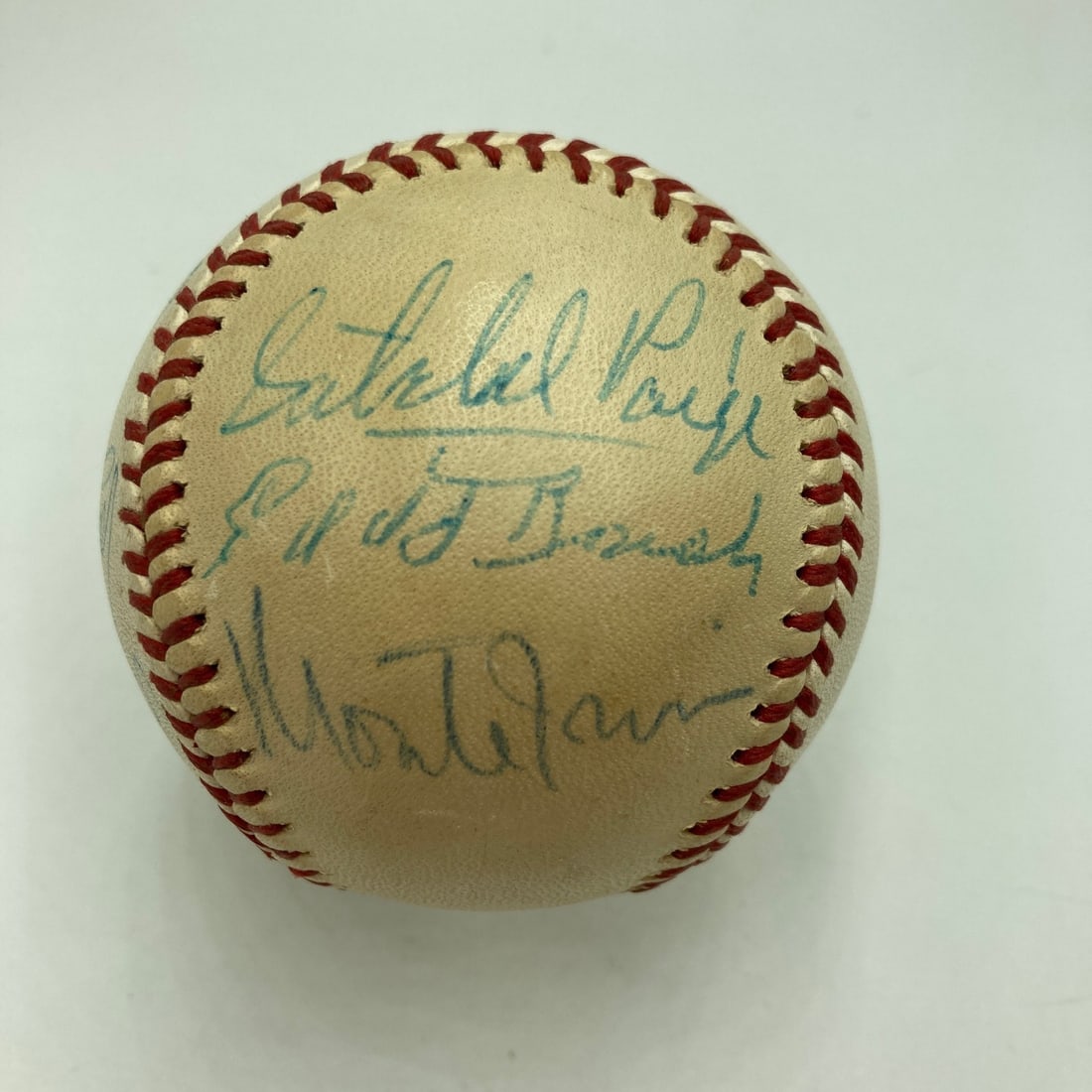Beckett Authenticated Joe Cronin AL baseball 10 signatures HOF legends: Beckett Authenticated Joe Cronin AL baseball 10 signatures HOF legends This vintage American League baseball from the 1960s features signatures from ten Hall of Fame legends, including Satchel Paige, 