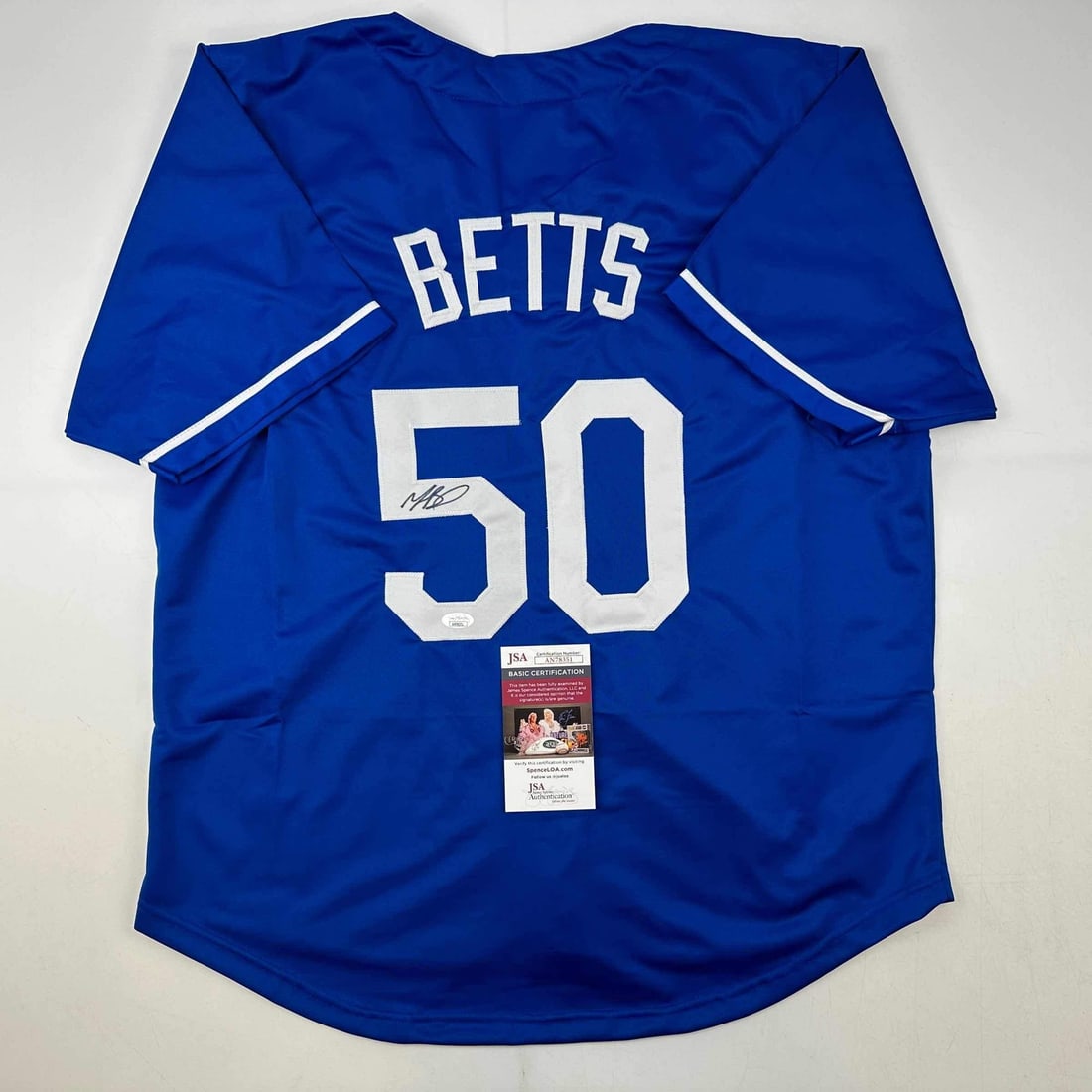 Mookie Betts Autographed Blue Dodgers Jersey JSA COA Authentic: Mookie Betts Autographed Blue Dodgers Jersey JSA COA Authentic Showcase your support for Mookie Betts with this autographed Los Angeles Dodgers blue baseball jersey. This custom jersey features the pl