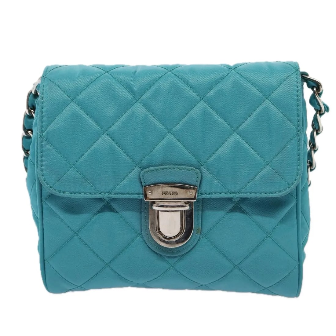 Prada Quilted Tessuto Turquoise Pushlock Flap Shoulder Bag (1 of 18)