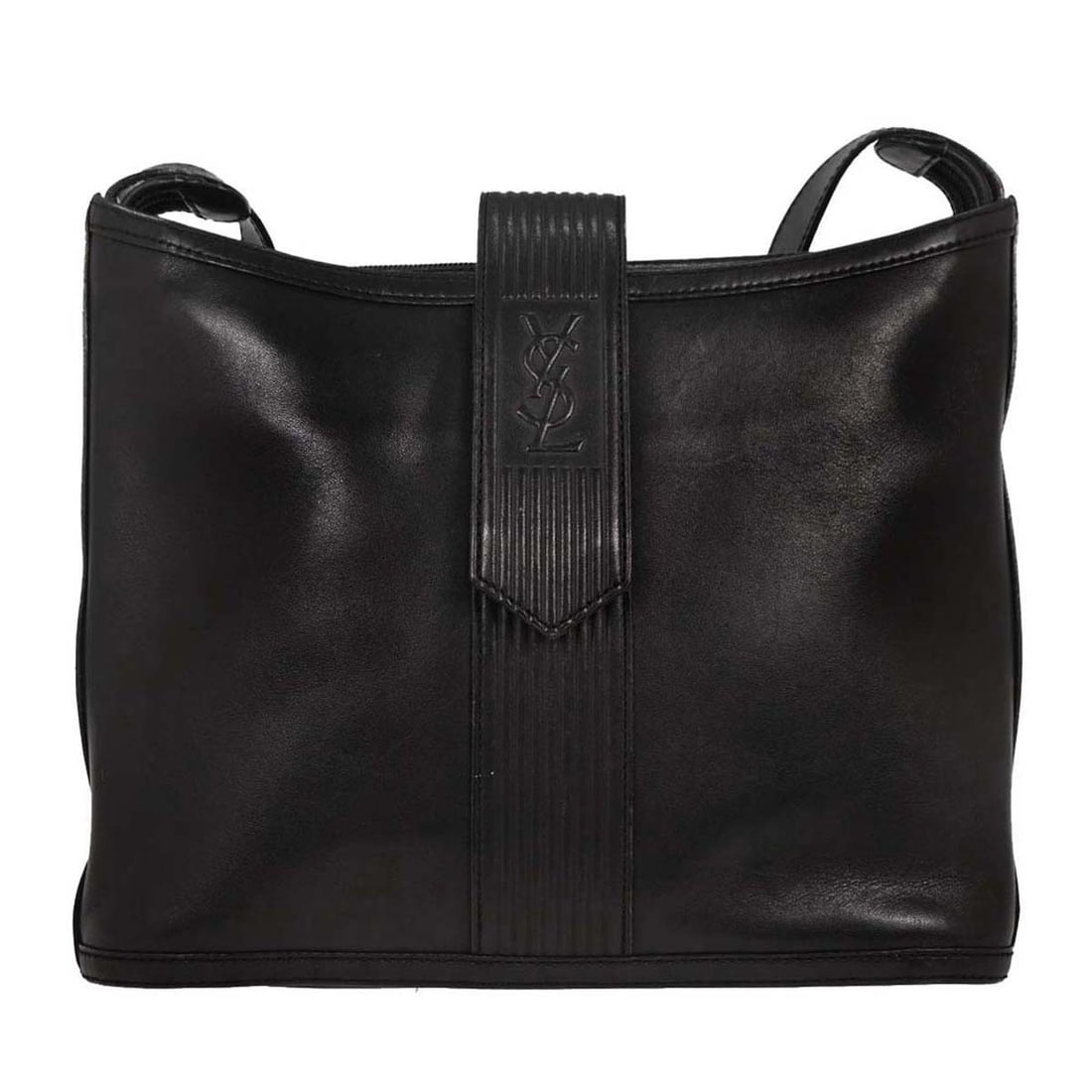 Yves Saint Laurent Medium Black Leather Logo Shoulder Bag: Yves Saint Laurent Medium Black Leather Logo Shoulder Bag Yves Saint Laurent black leather shoulder bag with logo accents and a medium-size silhouette. This women's bag is made in Italy and features t