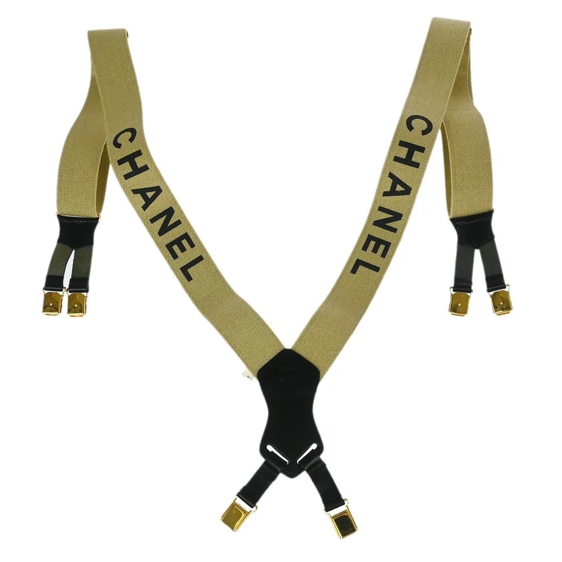 Beige Canvas Suspenders with Chanel Logo Design Unisex (1 of 7)