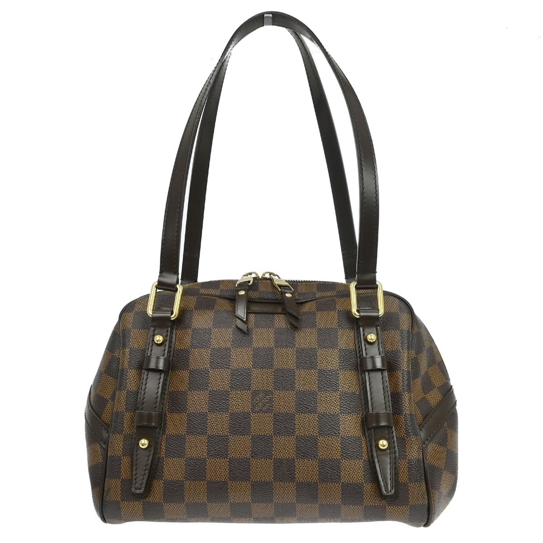 Louis Vuitton Rivington PM Damier Ebene Top Handle Bag N41157: Louis Vuitton Rivington PM Damier Ebene Top Handle Bag N41157 Vintage Louis Vuitton Damier Rivington PM shoulder bag in brown Ebene Damier canvas with leather trim and double leather handles. This zip