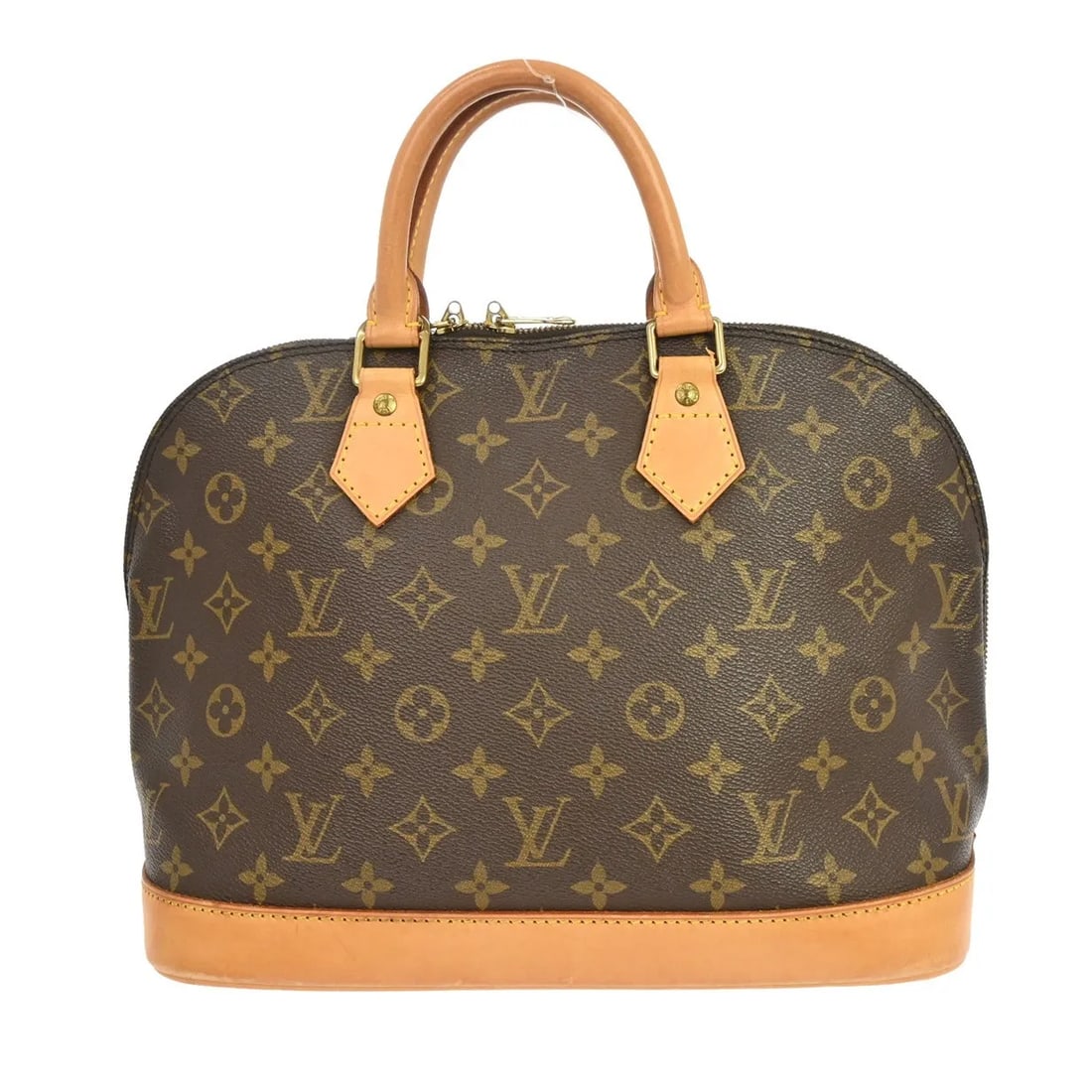 Louis Vuitton Vintage Alma Handbag in Brown Monogram Canvas: Louis Vuitton Vintage Alma Handbag in Brown Monogram Canvas Vintage Alma handbag in brown canvas from France. This piece shows visible wear consistent with age and use, including scuffs and stains to 